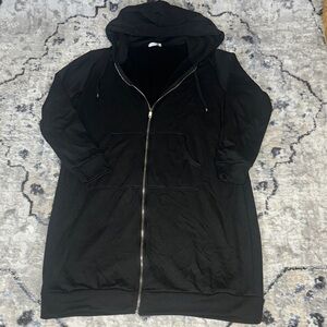 Elesol Black Full Zip Hoodie Sweatshirt XL Longline Hooded Jacket